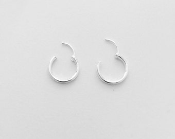 Boucles d'oreilles Cerceau Sterling Silver Hoops 11mm diamètre, boucle d'oreille en cercle, cerceaux plaine minimale, serrage de charnière