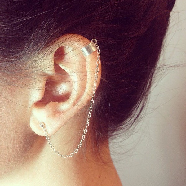 Chain Ear cuff with Stud - Stud & Chain EarCuff - Helix Ear Cuff - Minimal Jewellery - Sterling Silver Earrings - Silver Ear Wrap