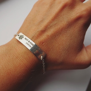Womens Medical Alert, ID Bracelet, Sterling Silver ID panel, chain braclet for Allergies, anaphylactic medic bangel