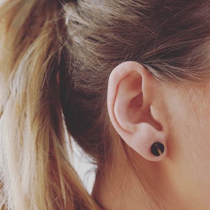 Round Onyx and tigers eye stud earrings with sterling silver backs