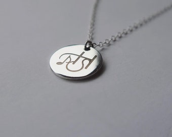 Disc necklace laser engraved sterling silver custom symbol, logo, text