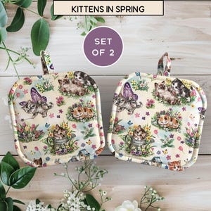 Cat Pot Holders Set of 2 Cat Potholders Kitty Pot Holder Cat Hot Pad Cat Mom Gift Cat Lover Gift Housewarming Gift for Cat Lady Hostess Gift