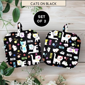 Cat Pot Holders, Kittens in Spring, Set of 2 Potholders, Kitchen Decor Gift