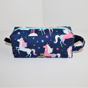 Unicorn Box Pouch, Unicorn Zipper Pouch, Unicorn Pencil Case, Unicorn Toiletry Bag, Unicorn Travel Pouch, Unicorn Craft Supplies Pouch