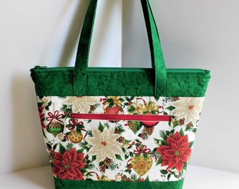 Poinsettia Shoulder Bag Poinsettia Purse Poinsettia Handbag Christmas Purse Christmas Bag Fabric Purse Christmas Handbag Holiday Purse