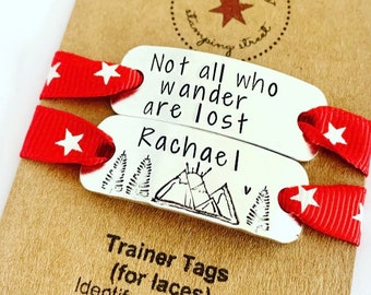 Walking Shoe Clips, Hiking Boot Tags, Trainer Tags, Not All Who Wander Are Lost, Trail Running, Gifts for Walkers, Gifts for Hikers