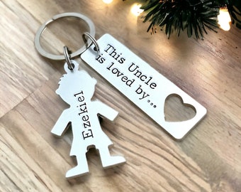 Personalised Uncle Keyring, This Uncle Is Loved By Keychain, Personalized Girl and Boys, Hand Stamped Charms, Gifts for Fathers Day