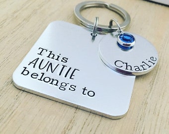 This Auntie Belongs To, Gifts for Aunties, Personalized Aunty Keychain, Personalised Aunt Keyring, with Birthstone Crystals, Sister Gifts