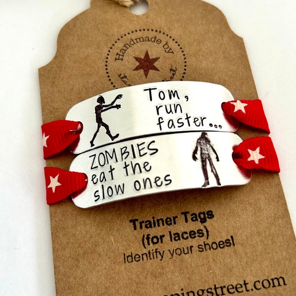 Zombie Trainer Tags, Personalised Shoe Accessory, Running Motivation, Gifts for Marathon Runners, Gifts for Friends, Sports Gift, Zombies