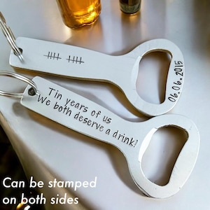 Traditional 10th Wedding Anniversary Gift, Personalised Aluminium Bottle Opener, Tally Mark Bottle Opener, Tally Counter, Personalized