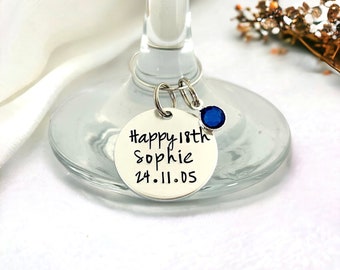 Personalised, Wine Glass Charm, with Birthstones, Personalized, Wine Lover Gift, Friend, Birthday Gift, 18th, 21st, 30th, 40th, 50th, 60th