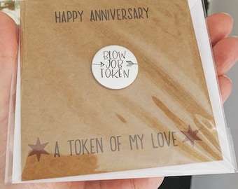 Anniversary Card For Husband, For Boyfriend, Anniversary Gifts for Men, Blow Job, Love Token, With Removable Token, Wedding Anniversary Card