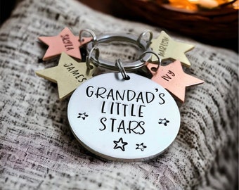 Personalised Gifts for Grandad, Grandads Little Stars Keyring, Grandpa Keychain, Add Copper and Brass Stars, For Childrens Names, For Gramps