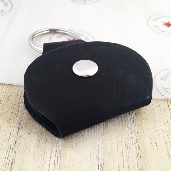 Black Faux Leather Holder, Fabric Keyring, Keychain to Carry Coins, Golf Ball Markers, Pocket Coins, Plectrums, Guitar Pick Holder, Add On