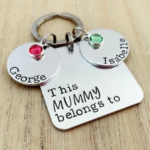 This Mummy Belongs To Keyring, with Birthstones, Personalized Mommy Keychain, Personalised Mum Keyring, Gifts for Mothers Day