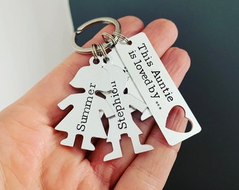 Personalised Auntie Keyring, This Aunty Is Loved By Keychain, Personalized Girl and Boys, Hand Stamped Charms, Gifts for Mothers Day