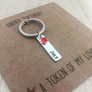July Birthday Card, July Birthstone Gift, Removable Personalised Keyring, Ruby, Red Crystal, Grandma Birthday Card, Birthday Card for Her