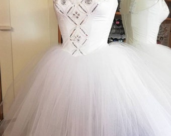 Professional ballet costume, romantic tutu, custom made tutu white silver