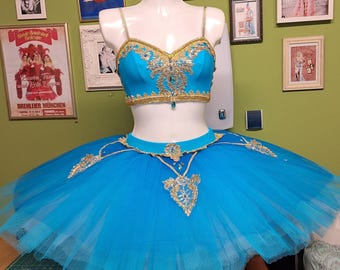 Professional Le Corsaire Odalisque tutu with bodice and separate tutu bottoms. Gold embroidery and rhinestones, oriental