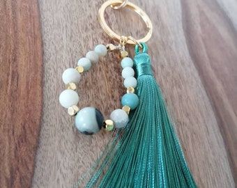 Traumhafter Glücksbringer- Edelstein-Schlüsselanhänger, echte Edelsteine, vergoldete Perlen