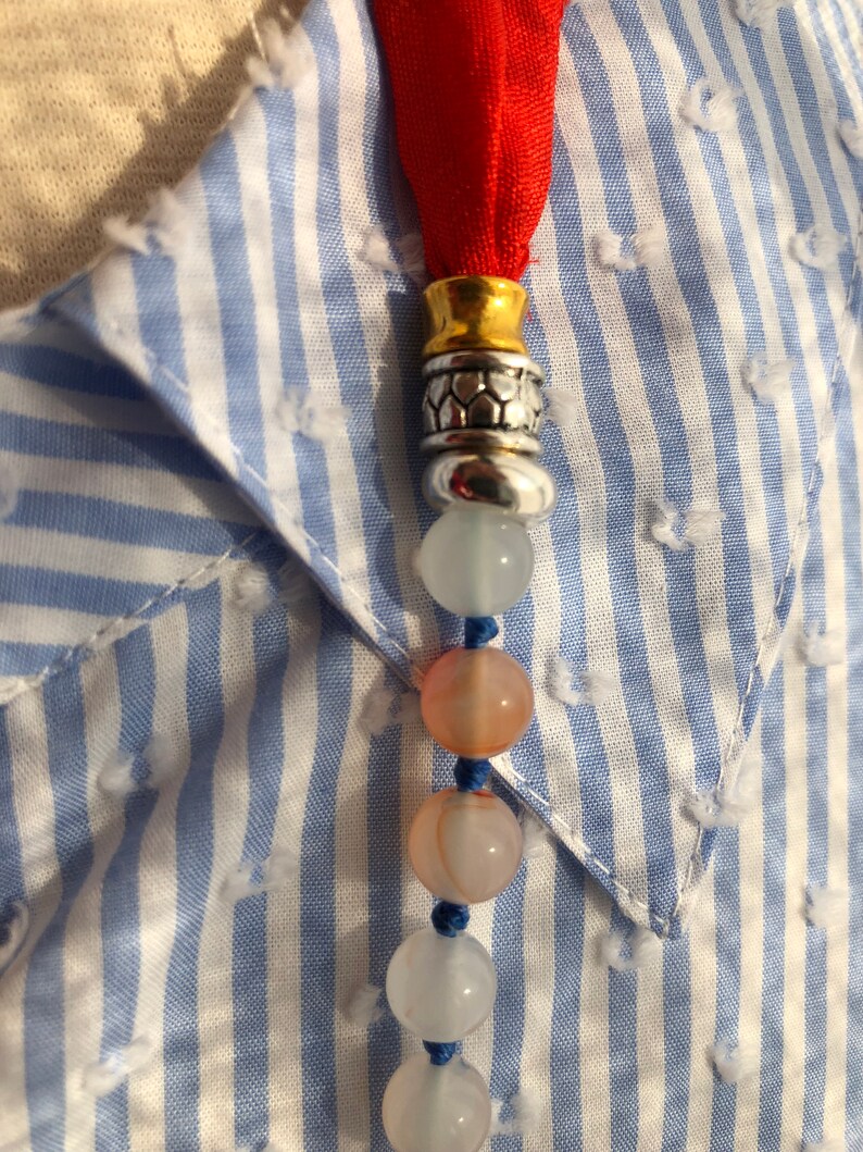 Sari Silk Tassel Bow Closure Gameday Girls Love These Agate stones Long Tassel necklace Orange Silk Tassel Necklace Moonshine and Pearls