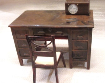 Renwal Dollhouse Furniture - Teacher's Desk, Chair, and Radio