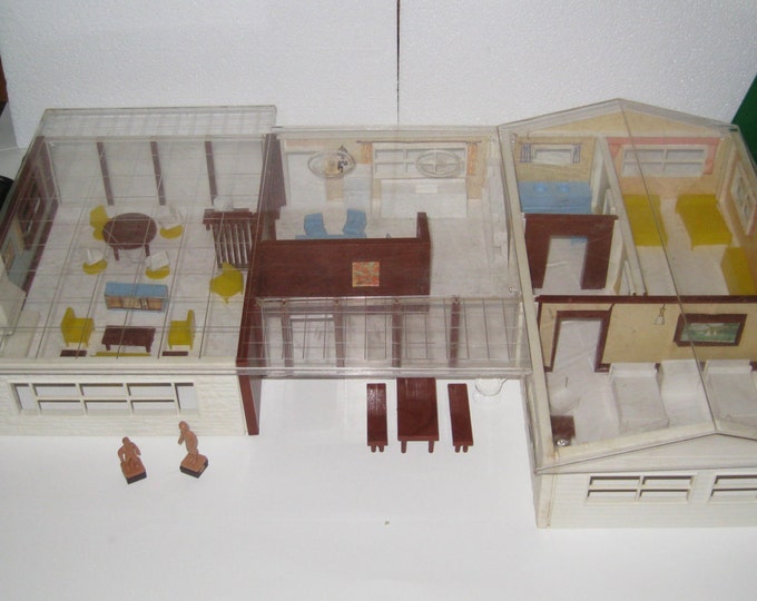 Vintage 1960s Dollhouse With Plastic Furniture by Child
