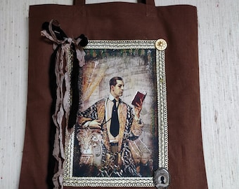 Sac Sherlock Holmes au 221 B Baker Street à Londres en réflexion sur l'affaire du chien des Baskerville, Tote bag customisé rétro vintage