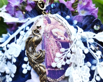 Goddess Hera necklace at Mount Olympus with her peacocks, gift for woman Greek mythology