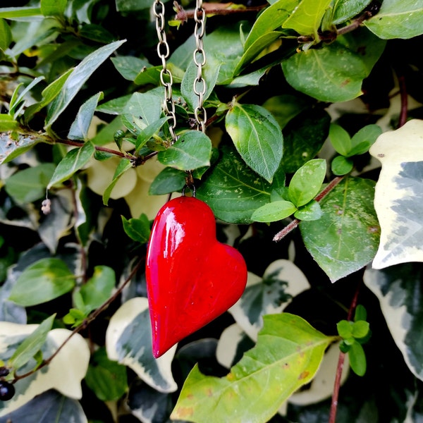 Collier cœur rouge passion avec pendentif en céramique rouge, veux tu être ma Valentine ou déclaration d'amour.