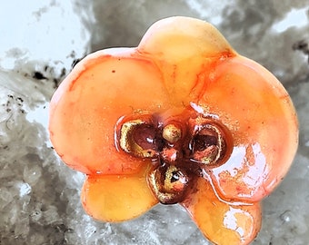 Exotic orchid flower ring in warm orange tones, Mother's Day gift