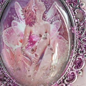 Collier fée Mélissa, fée en camaïeu de rose sous verre, cabochon peint, rose en tissu image 6