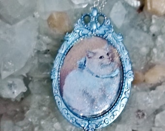 Collier chat de race vintage Birman, Perceval chat Sacré de Birmanie aux yeux bleus et à poils longs