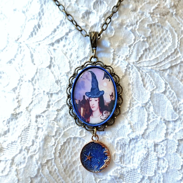 Collier vintage de sorcière de Salem une nuit de pleine lune, cadeau ésotérique pour femme