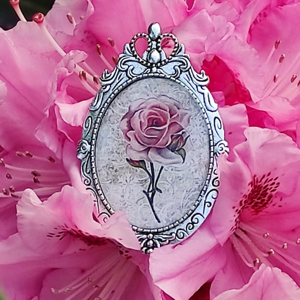 Broche mariage cadeau demoiselle d'honneur Shabby chic roses de Damas, accessoire romantique mariage de fleur de rose