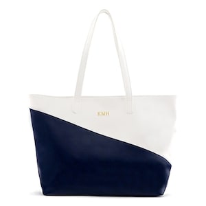 Sac fourre-tout personnalisé - similicuir - monogramme en feuille d'or - grand sac réutilisable - bloc de couleur - cadeau personnalisé - fourre-tout pour femme - sac de plage