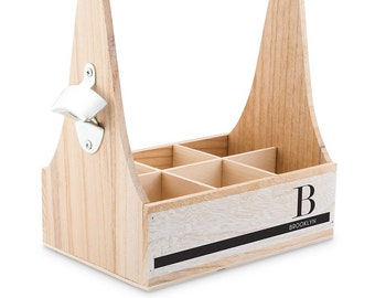 Custom Name Gift - Monogram Wood Beer Caddy With Bottle Opener - Her Birthday - Milestone Birthday - Mother's Day Gift - Bridesmaid Gift