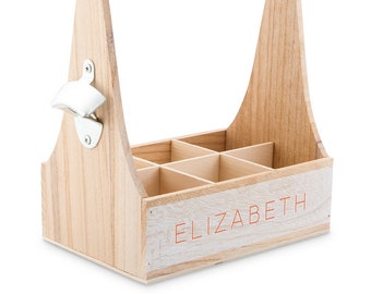 Custom Name Gift - Wood Beer Caddy With Bottle Opener - Bridal Party - Beer Loving Bride - Brewery Bachelorette - Bridesmaid Gift - Birthday