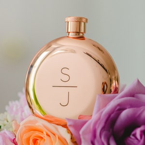Rose Gold Monogram Flask - Rose Gold Hip Flask - Engraved Flask - Personalized Flask - Mother&#39;s Day Gift - Christmas Gift - Gifts for Her