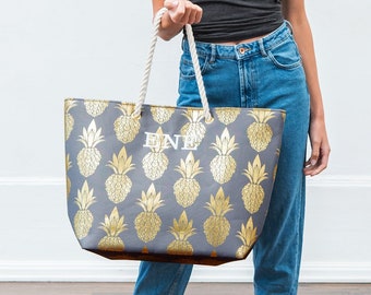 Custom Beach Tote Bag - Personalized Pineapple Tote Bag - Bridesmaid Gift - Destination Wedding - Beach Wedding Tote - Bridal Party Gift
