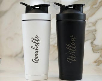 Personalized Protein Shaker Bottle - Custom Name Shaker Cup - Stainless Steel Protein Shaker - Blender Bottle - Workout Water Bottle