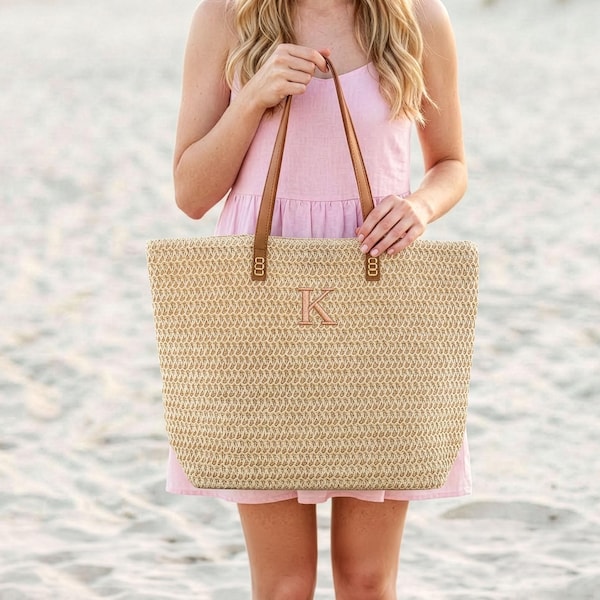 Personalized Tote Bag - Woven Straw - Tropical Vacation - Reusable Shopping Bag - Beach Tote - Mother's Day Gift - Personalized Gift