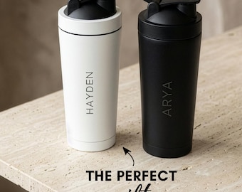 Personalized Protein Shaker Bottle - Stainless Steel Protein Shaker - Blender Bottle - Workout Water Bottle - Gift for Her - Gift for Him