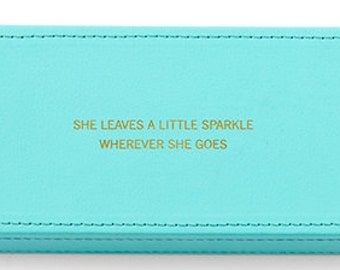 Elle laisse un peu d’éclat partout où elle va bijoux en cuir Vegan bleu boîte - boîte à bijoux en relief - mariage cadeau - cadeau personnalisé