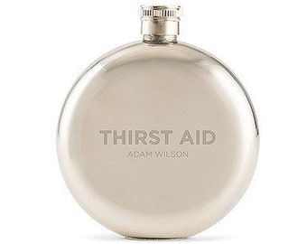 Stainless Steel "Thirst Aid" Flask - Silver Hip Flask - Engraved Flask - Personalized Flask - Stocking Stuffer - Gifts for Him - Groomsmen