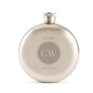 Stainless Steel Circle Monogram Flask - Hip Flask - Engraved Flask - Personalized Flask - Stocking Stuffer - Gifts for Him - Groomsmen