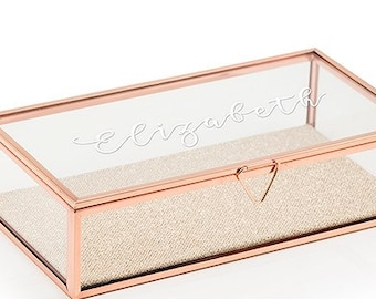 Personalized Glass Jewelry Box - Script Custom Name - Rose Gold - Gifts for Her - Bridal Party Gift - Bridesmaid Gift - Personalized Name