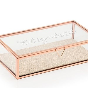 Personalized Glass Jewelry Box - Script Custom Name - Rose Gold - Gifts for Her - Bridal Party Gift - Bridesmaid Gift - Personalized Name