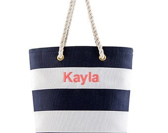 Cabana Tote - Custom Beach Bag - Cabana Bag - Personalized Tote Bag - Navy and White Striped Tote Bag - Beach - Pool - Gift - Present