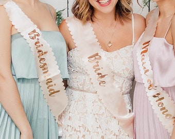 Bachelorette Party Bridesmaid Sashes - Bride Sash - Bridesmaid Sash - Blush Pink and Gold - Miss to Mrs - Maid of Honor Sash - Bridal Shower